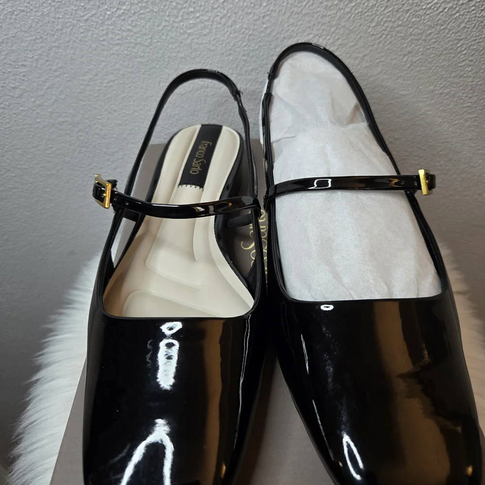 Franco Sarto Destin Elegant Black Patent Leather Slingback Shoes New In Box $135 - Picture 4 of 10